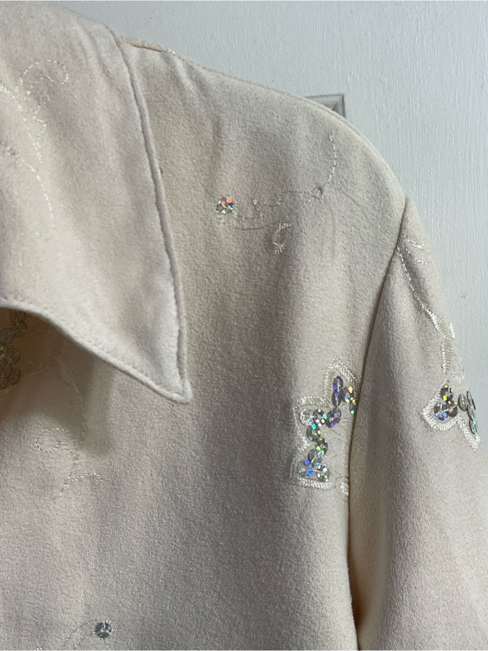 Vintage Lemon Grass Studio Sequin Floral Blouse Cream Polyester Button Up L - Picture 7 of 8